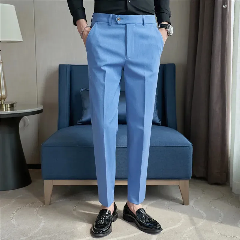 green emerald velvet dress Raphael Mens Solid French Blue Slim Fit Flat Front Dress Pants, 34