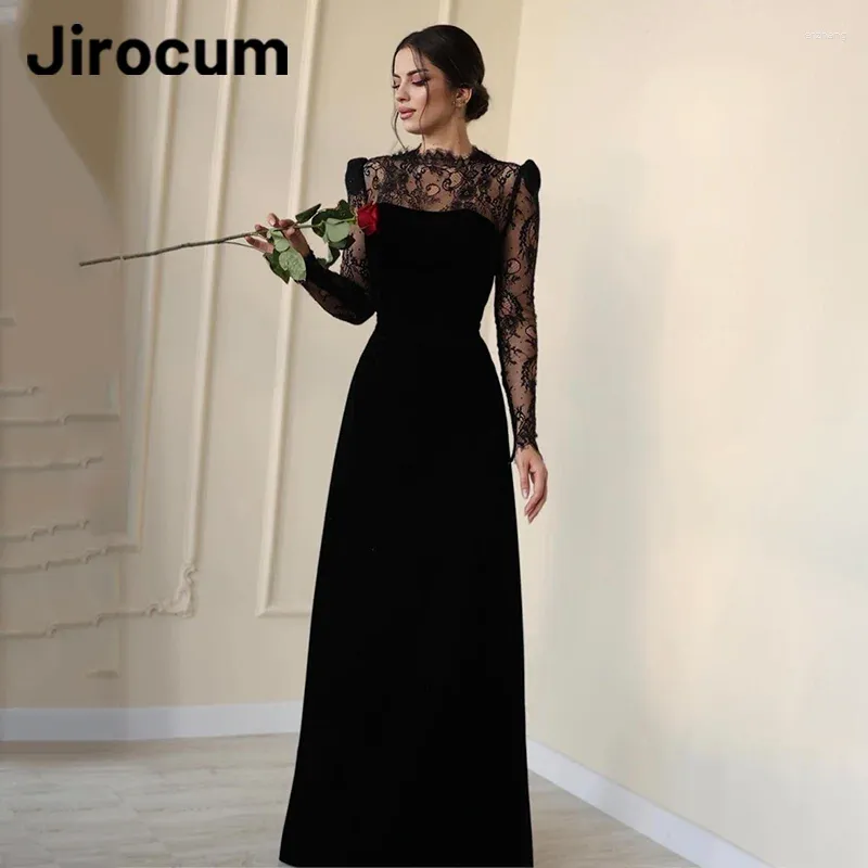 chinese dress ladies Black A Line Long Sleeve Half High Neck Lace Patchwork Maxi Prom Dress, Black / L main image 1