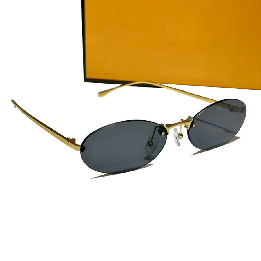 Rimless Retro Oval Sunglasses in Gold/Black 4075 Metal Frame with diamonds Fashion Designer 4075 Sunglasses For Women Model Catwalk  main image 2