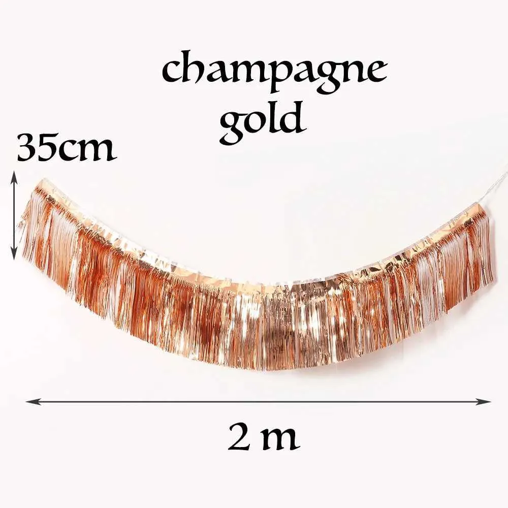 Lot de 5 guirlandes à franges métalliques dorées champagne de 3 m pour décoration de fête d'anniversaire, Halloween, Noël (champagne doré