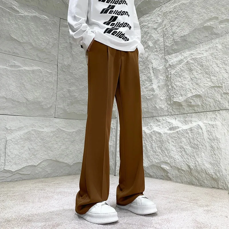 Korean Fashion Society Men's Solid Color Flared Suit Pants - Loose Straight Fit for Office and Formal events near me today (M-2XL)