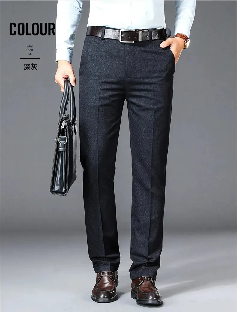 Business Casual Suit Pants for Men, Solid High Waist Straight Office ...