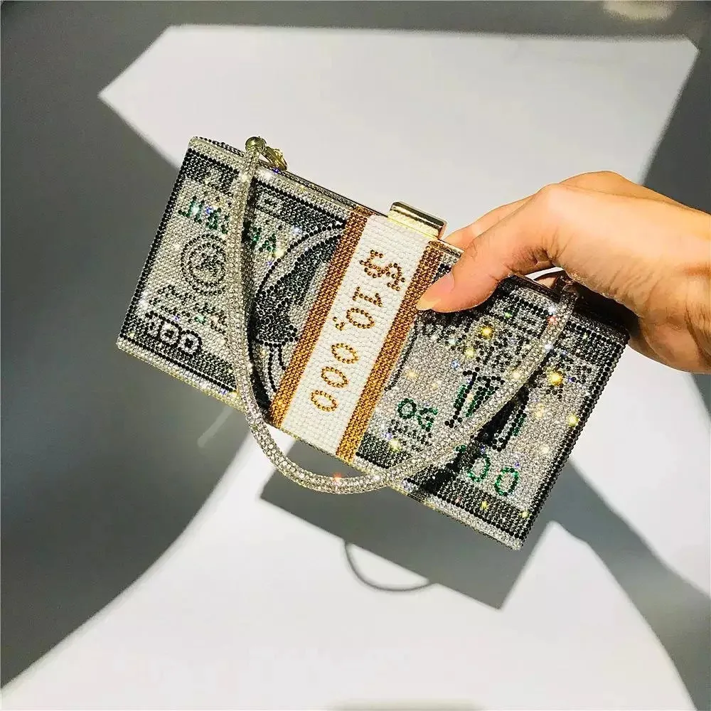 Money Clutch Sparkly Purse 10000 Dollar Stack Cash Evening Handbag For Women Perfect For Weddings And Dinner Events Wallet Included Style 240704 From Youngstore06 29.56 DHgate.Com