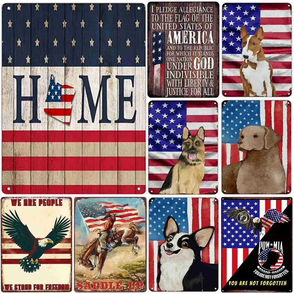 Vintage American Flag Metal Signs Patriotic Wall Decor for Garage, Bar,  More! Shop Now!