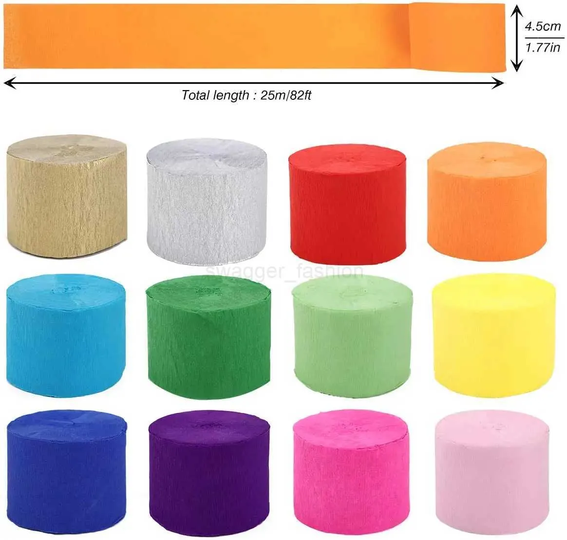 Papier Crépon Coloré - 6 Rouleaux 4,5 Cm X 25 M - Pour Décorations Fête, Mariage, Anniversaire