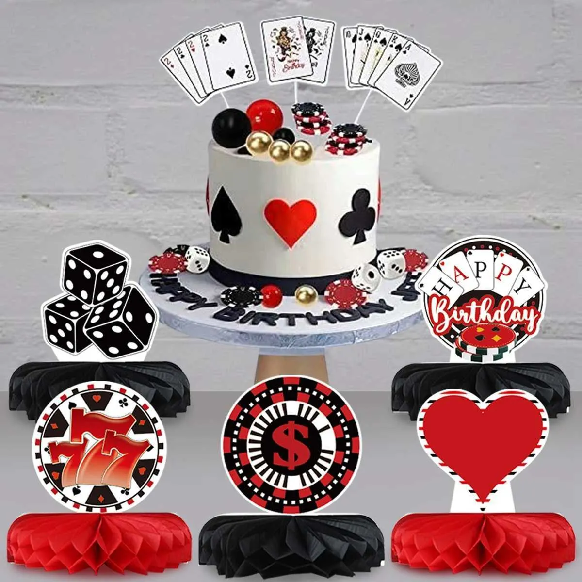 Decoraciones De Fiesta Centros De Mesa Suministros Para La Fiesta Temáticos  Del Casino, Juego De Decoraciones De Mesa De Panal De Tarjetas Para  Celebraciones De Cumpleaños De 5,08 € | DHgate, image size:1200x1200