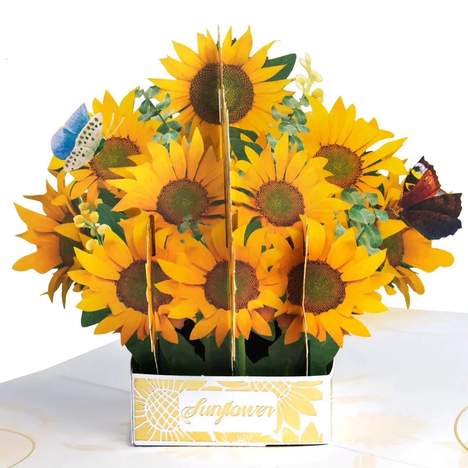 Laser Cut A4 Size 3D Sunflower and Butterfly Pop Up Greeting Card with ...