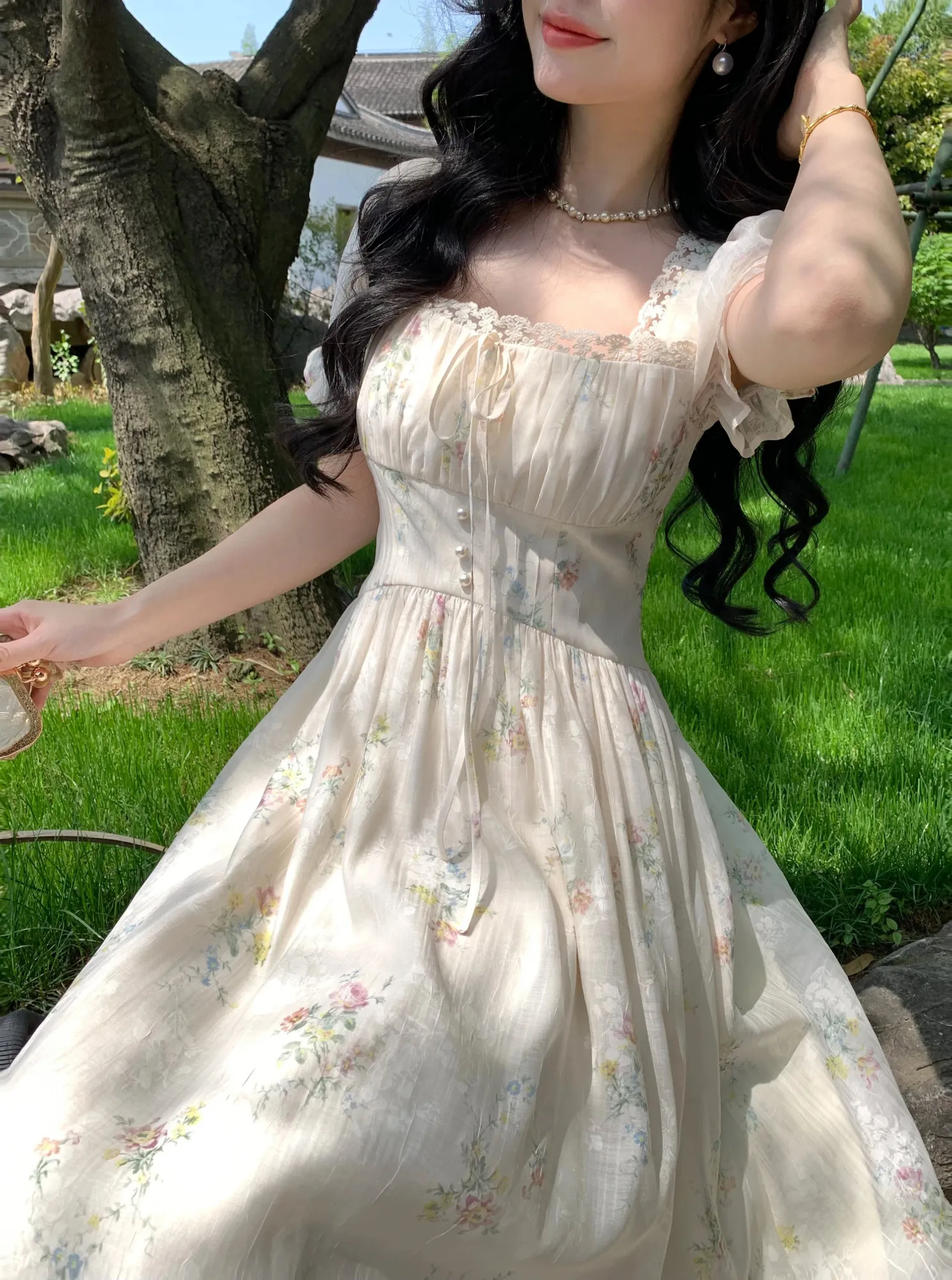 sachin and babi light blue dress Floral Print Fairy Dress with Square Collar and Short Kimono Sleeves  Mid-Calf Length Chiffon A-Line Dress for Spring Summer 240702 from Dhgate  Basic & Casual Dresses
