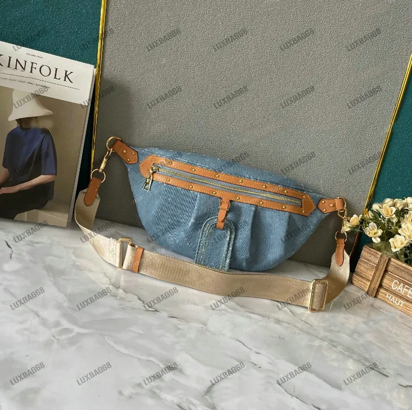 Designer Denim Canvas Shoulder Bag For Women Small Leather