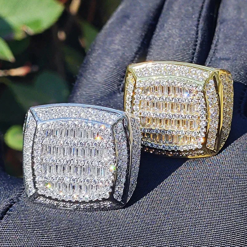 Hip Hop 5A CZ Stone Paved Bling Ice Out Big Square Finger Rings Men ...