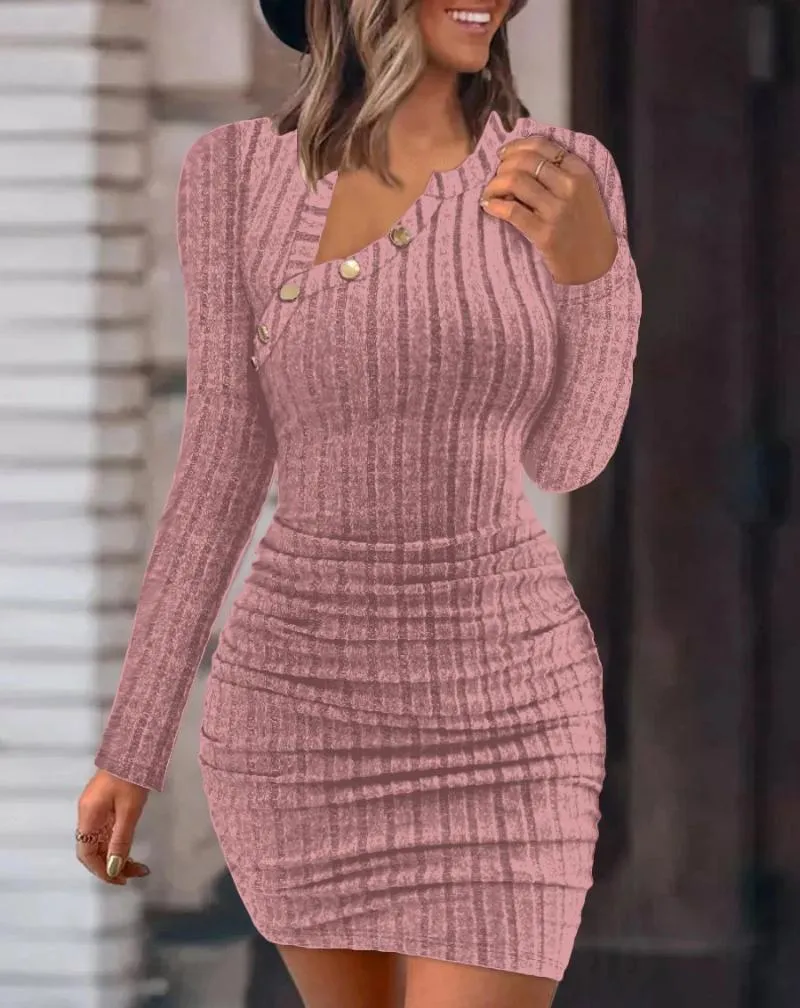 Fashion O-neck Long Sleeve Pencil Dress Women 2020 Autumn