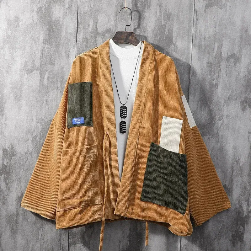 Japanese Corduroy Kimono Jacket - Mens Patchwork Haori Cardigan