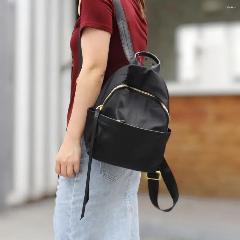 Stylish Women's School Backpack Lightweight Nylon Leather Bag,  Fashionable Design, Versatile Travel Rucksack with Multiple Pockets