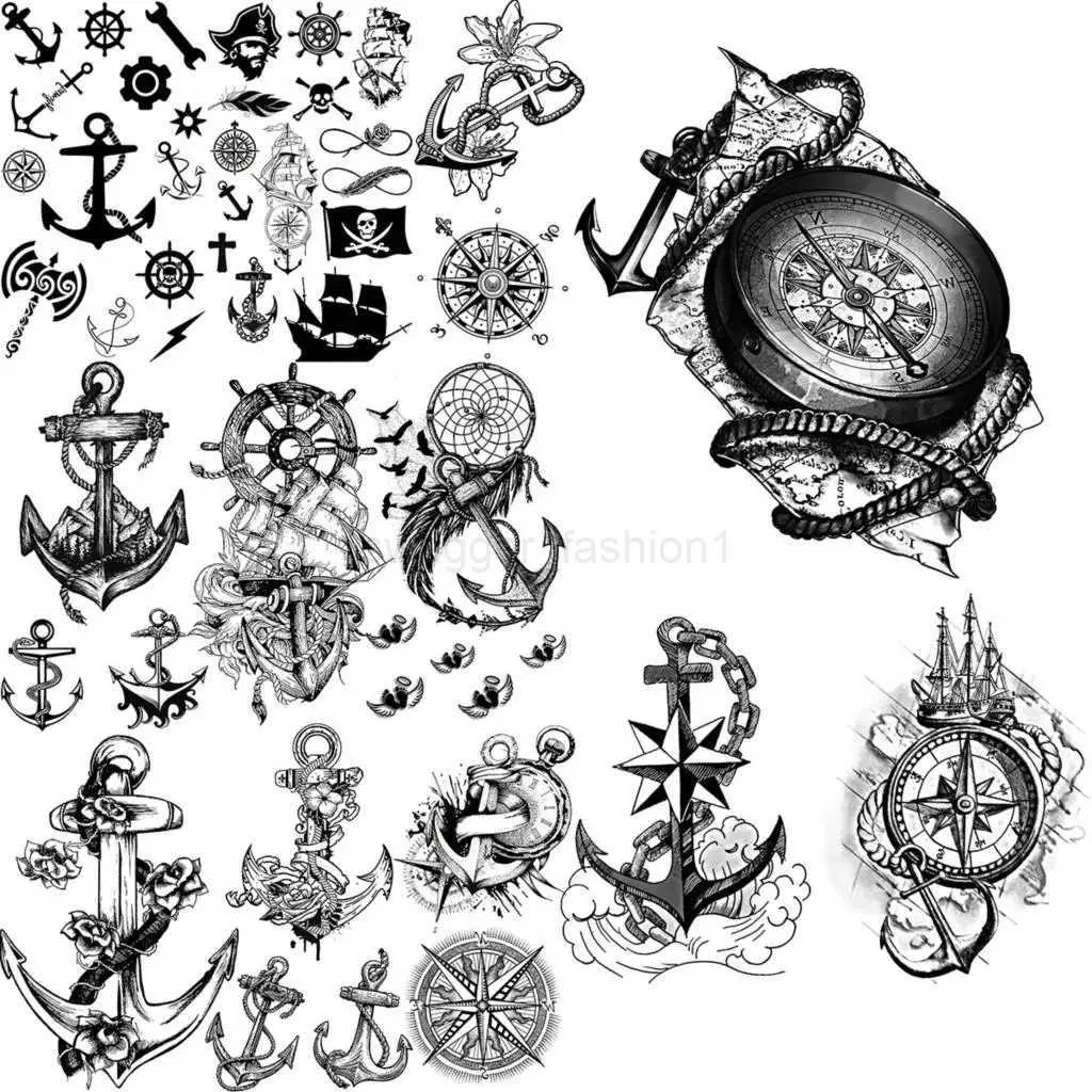 Tatuagens Temporárias De Âncora Da Bússola Negra Navio Pirata Realista,  Flor Sem Fim, Adesivos De Tatuagem Falsa Para Homens, Braço Traseiro 2024  De Swagger_fashion1, $8,41 | DHgate, image size:1024x1024