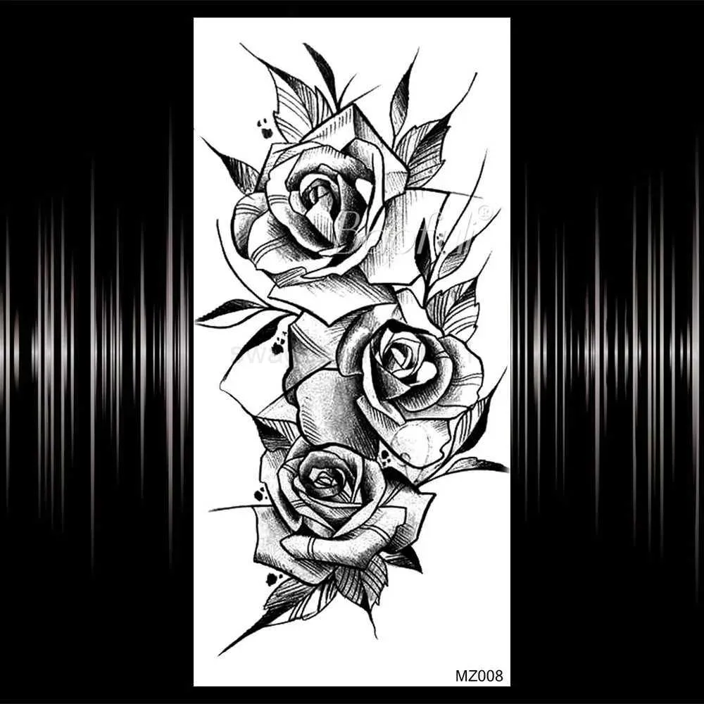 Tattoo-Aufkleber Blumen Rosen – Temporär, 14,5x21 Cm, Wasserfest, Hautverträglich