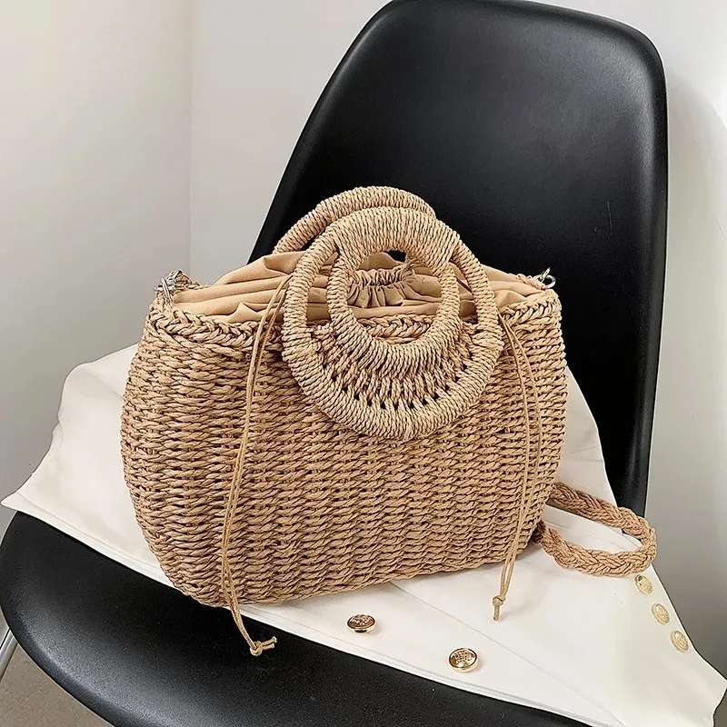Women's Straw Beach Tote Bag - Woven Crossbody Shoulder Bag For Summer