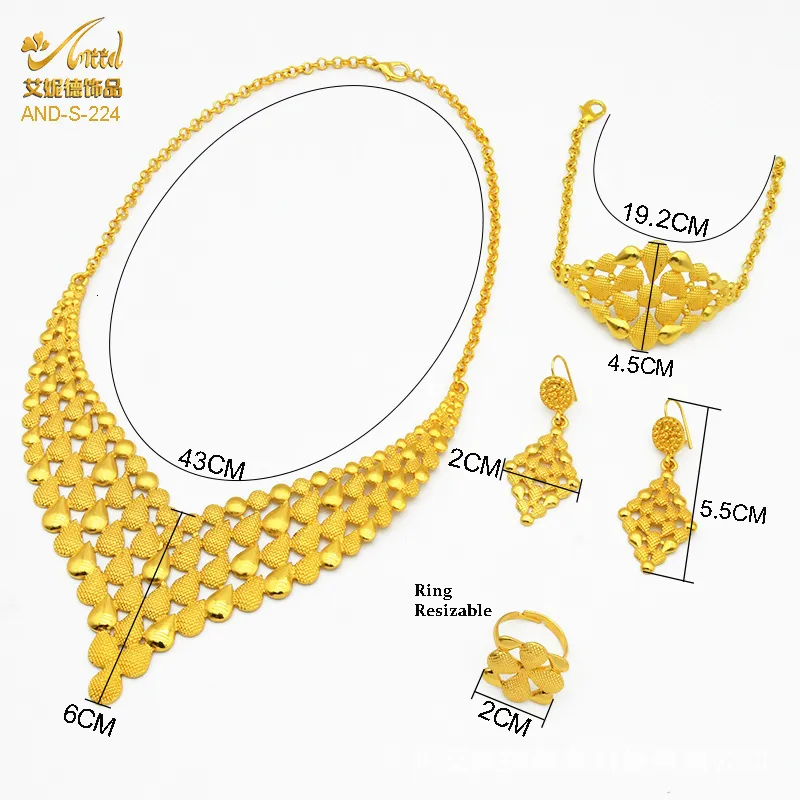 LifflyLadys Gold Jewelry Set For Women | Dubai Style Necklace, Bracelet, Earrings & Ring Bridal Gift Set