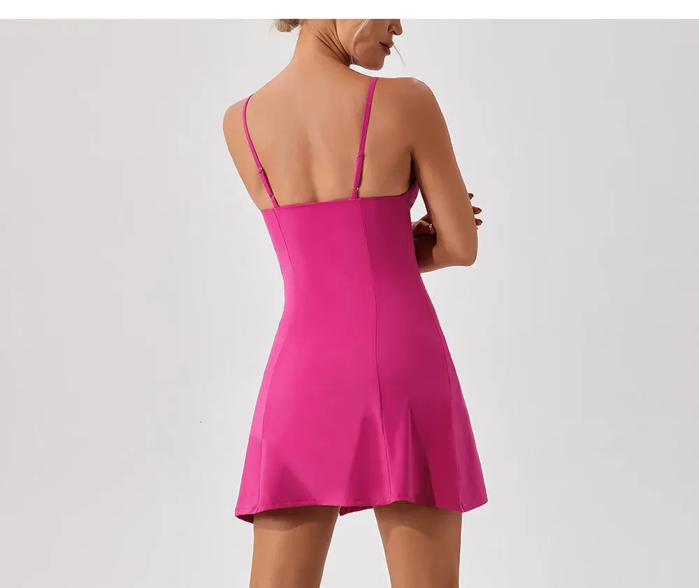 Sleeveless Womens Backless Tennis Dress With Inner Shorts For Workout Yoga Running Solid Outfit With Slip Resistant Golf Dress Style 240711 From Wai06 9.62 DHgate.Com