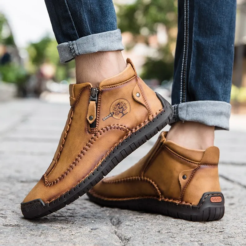 Handmade Leather Mens Ankle Boots Classic Fashion Western 