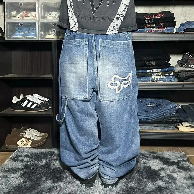 JNCO Y2K Womens Harajuku Retro Hip Hop Embroidered Baggy