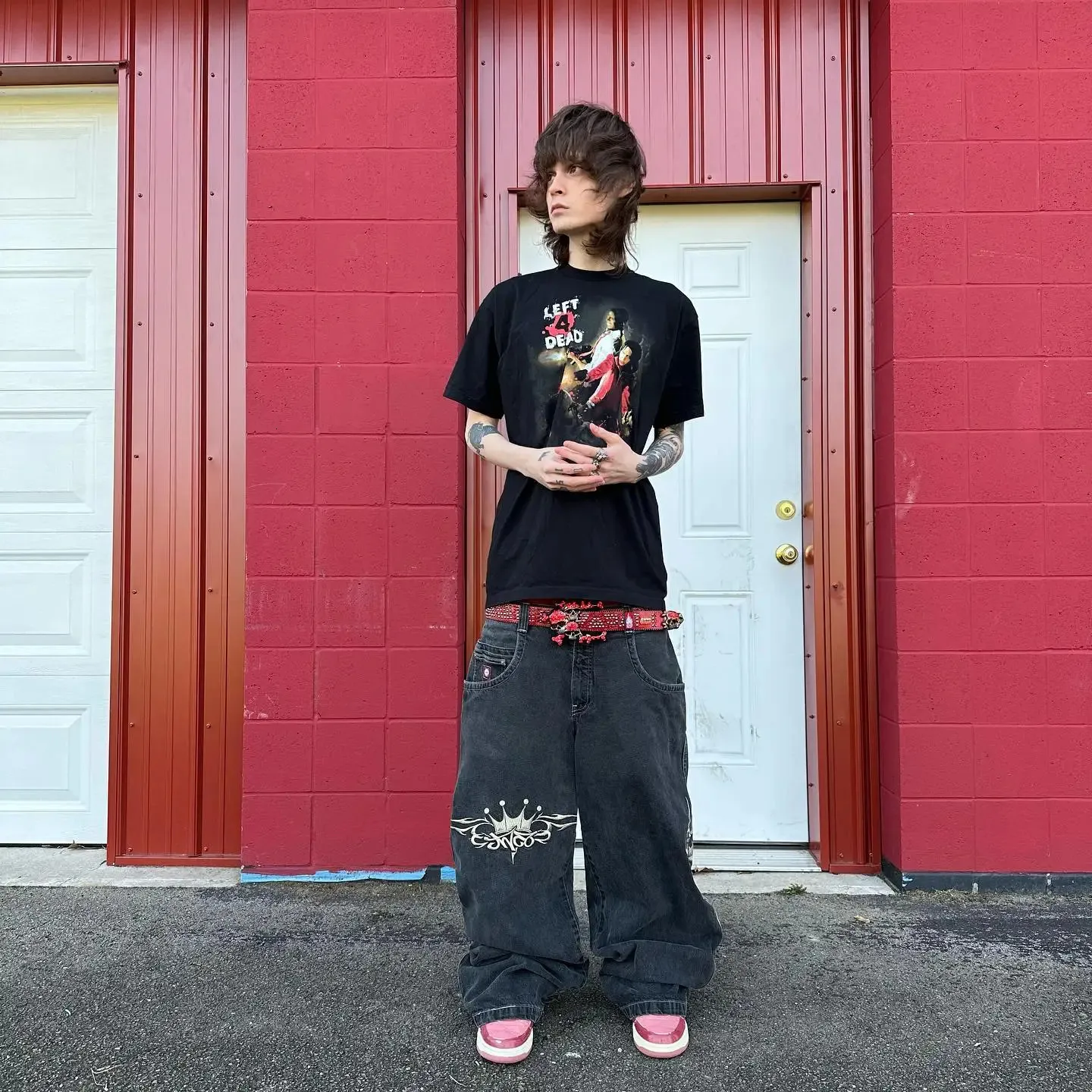 JNCO Y2K Womens Harajuku Retro Hip Hop Embroidered Baggy