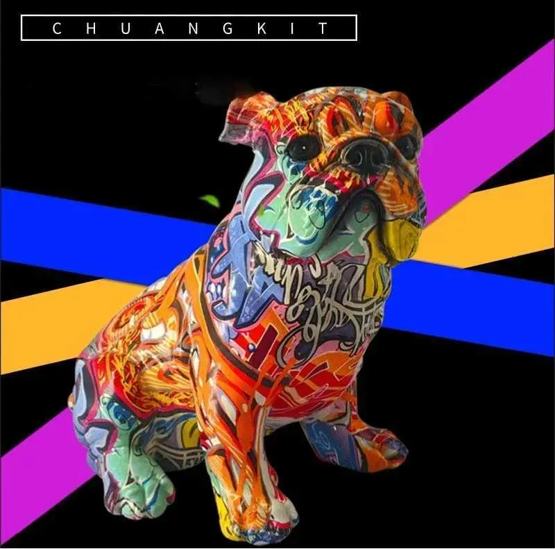 ブルドッグ フィギュア モダングラフィティアート デコレーションアニマル Amazon.com: XYQXYQ Colored Graffiti Bulldog Sculpture