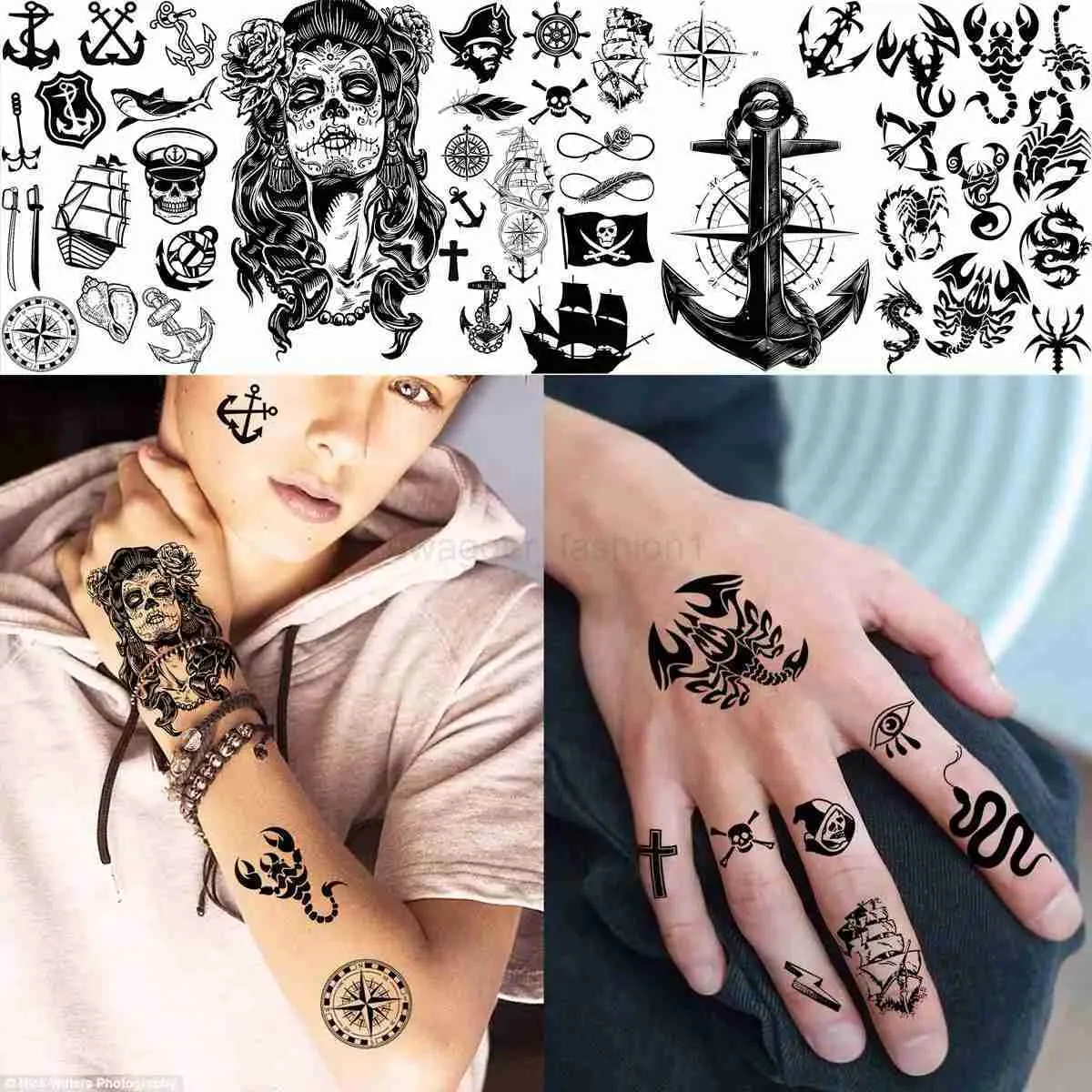 Herren Drachen Tattoos, Tattoo Aufkleber, Black Lion Tattoo 15 Blätter  Verschiedene Temporäre Tattoos Für Erwachsene Kinder Anker, Schädel,  Drache, Geometrische Designs Von 1,45 € | DHgate, image size:1200x1200