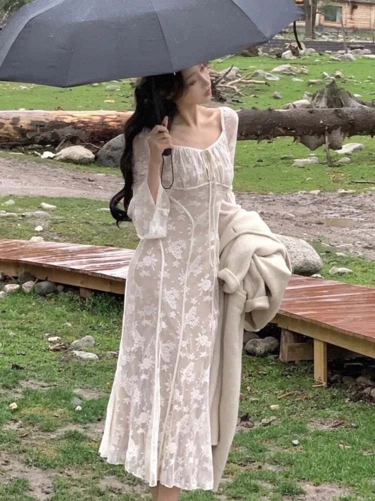 Vintage Lace Knitted Vintage Mermaid Dress With Flare Sleeves And  