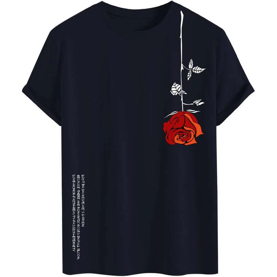 T-shirt Homme Manches Courtes Brodé Floral Noir - Décontracté, Coton, Neuf Avec étiquettes