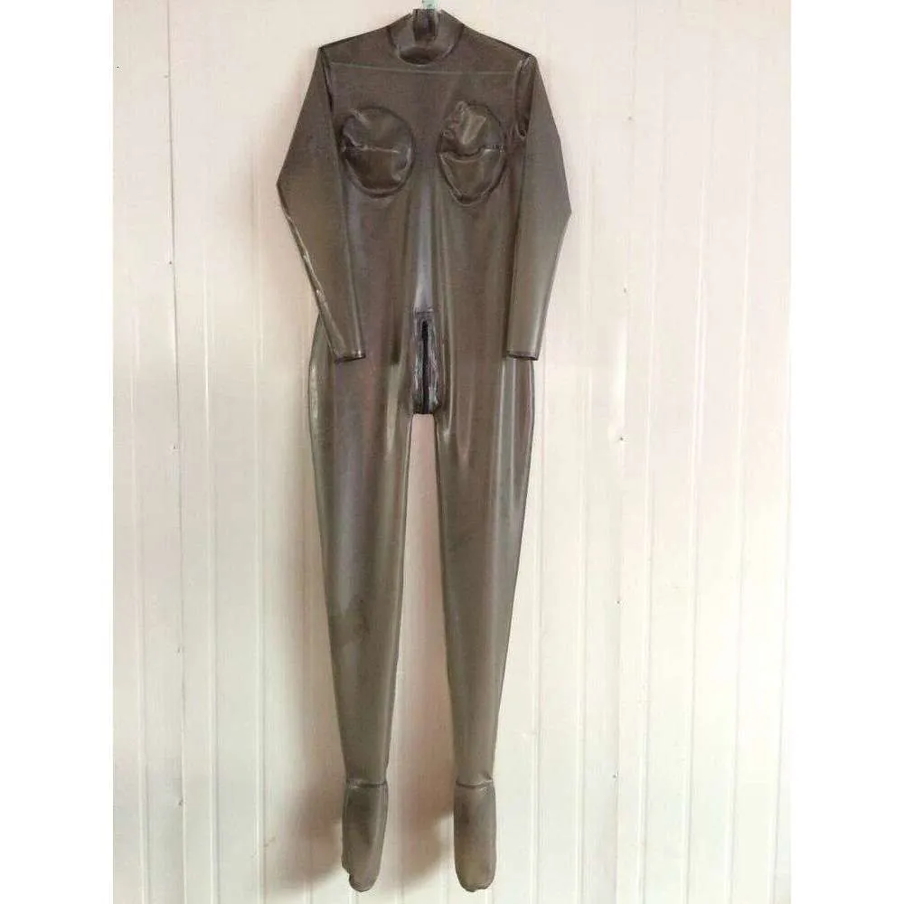 Latex Catsuit Front Zip Rubber Body Transparent Schwarz