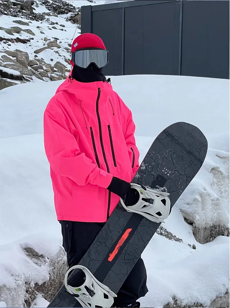 Fluorescent Pink Unisex Ski Jacket Windproof Hoodie For Men