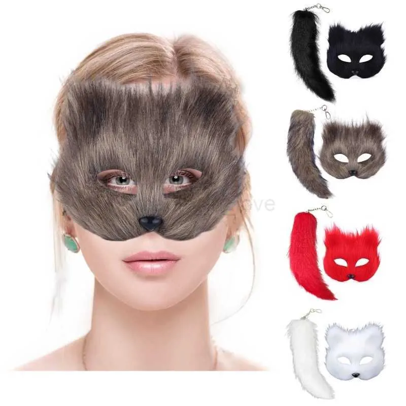 Costume Masque Et Queue De Chat Lpitoy - Ensemble Peluche Pour Cosplay, Halloween, Fête Déguisée Ou Thérian