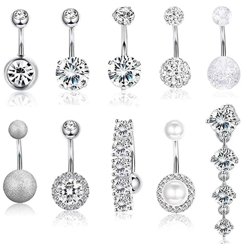 Stainless Steel Belly Button Piercing Earrings Set With CZ Inlay 14 ...