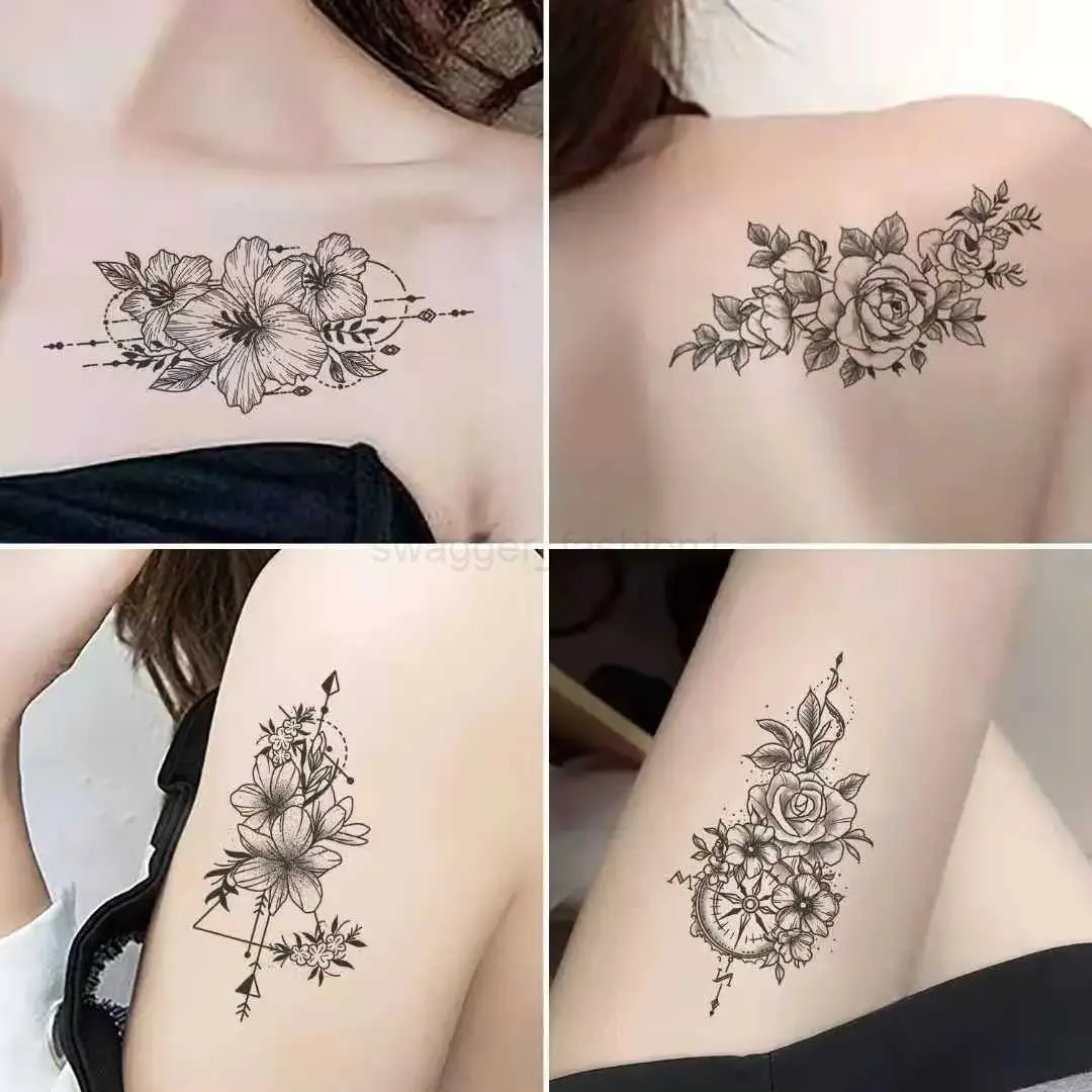 Wasserdichte Temporäre Tattoos – Große Blumenmotive Für Partys & Festivals