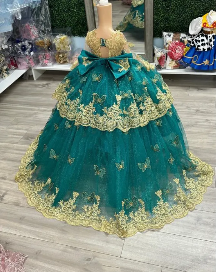 Emerald Green Amazon Girls Prom Dresses Flower Girl Dresses Dark Green Long  Sleeve From