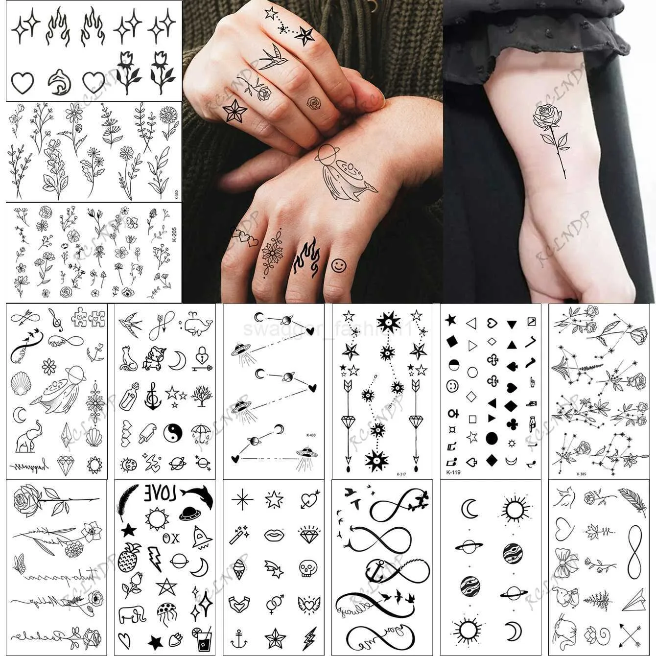 15 Pièces Tatouages \u200b\u200btemporaires Imperméables: Lune Étoilée, Fleur, Coeur,  Motifs Doiseaux Volants Tatouages \u200b\u200bFlash Pour Femmes Hommes Du 1,45 € |  DHgate, image size:1340x1340