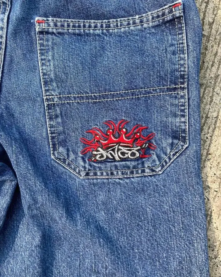 Blue Denim Baggy Shorts For Men High Waist, Crown Embroidery
