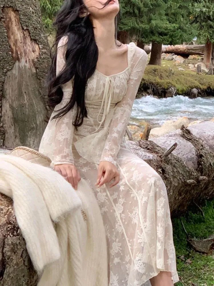 Vintage Lace Knitted Vintage Mermaid Dress With Flare Sleeves And  