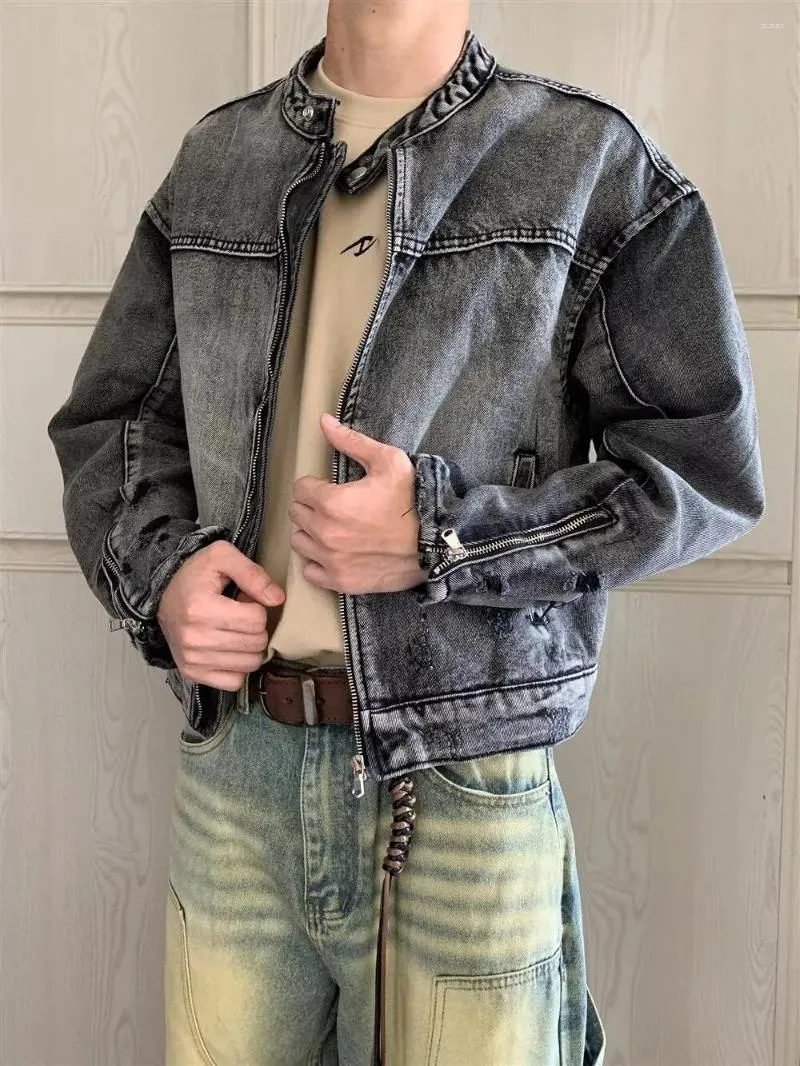 Retro Denim Motorcycle Jacket Women Padded, Color Changing