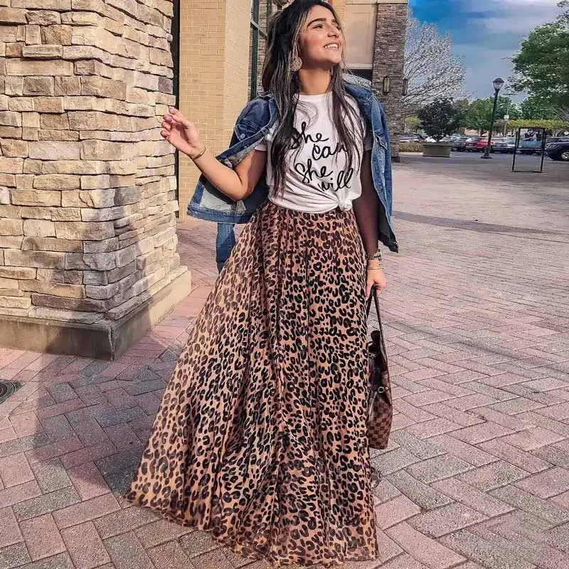 Asymmetric leopard maxi skirt hot sale