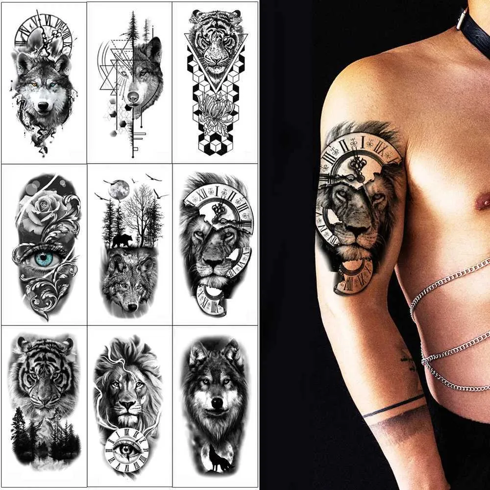 Tatuaggi Temporanei Uomini Donne Wolf, Tiger, Black Forest Animal Designs  Impermeabile, Tatuaggi Finti Con Manica A Braccio Da 1,45 € | DHgate, image size:1000x1000