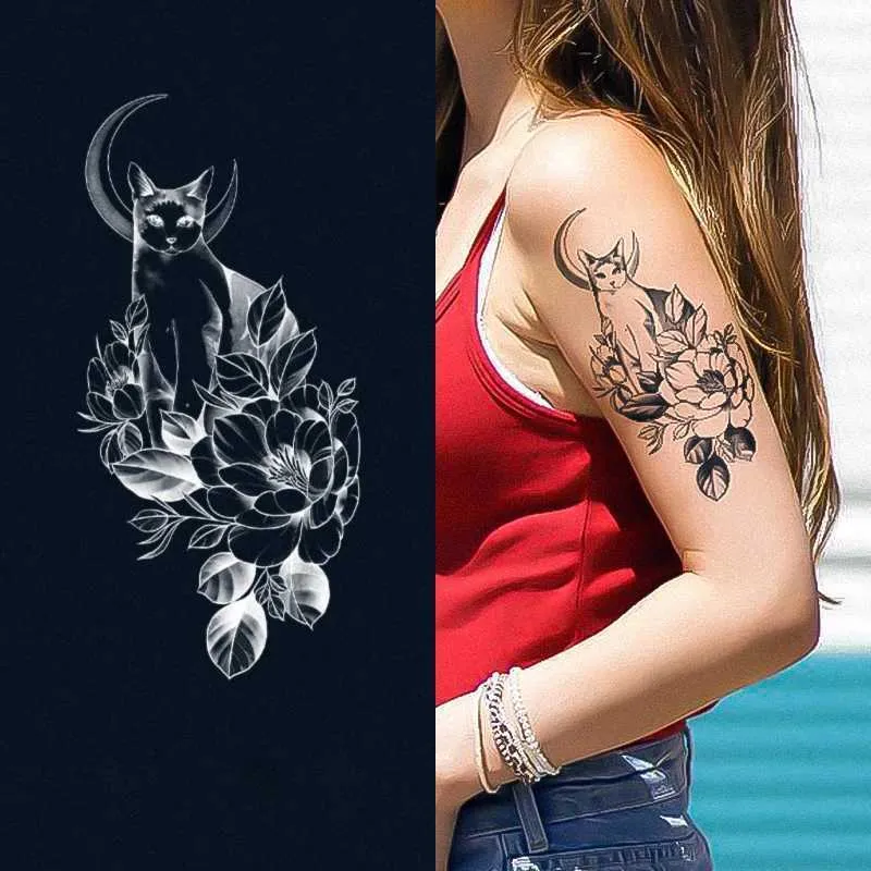 2 Stück Temporäre Tattoos – Kitty Moon Juice Design, Semipermanent & Wasserfest Für Männer & Frauen