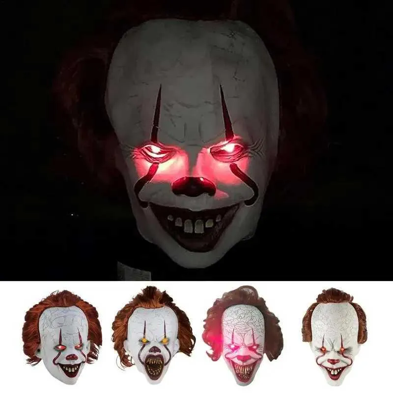 Evil Clown Overhead Mask Latex Light Up Eyes main image 0