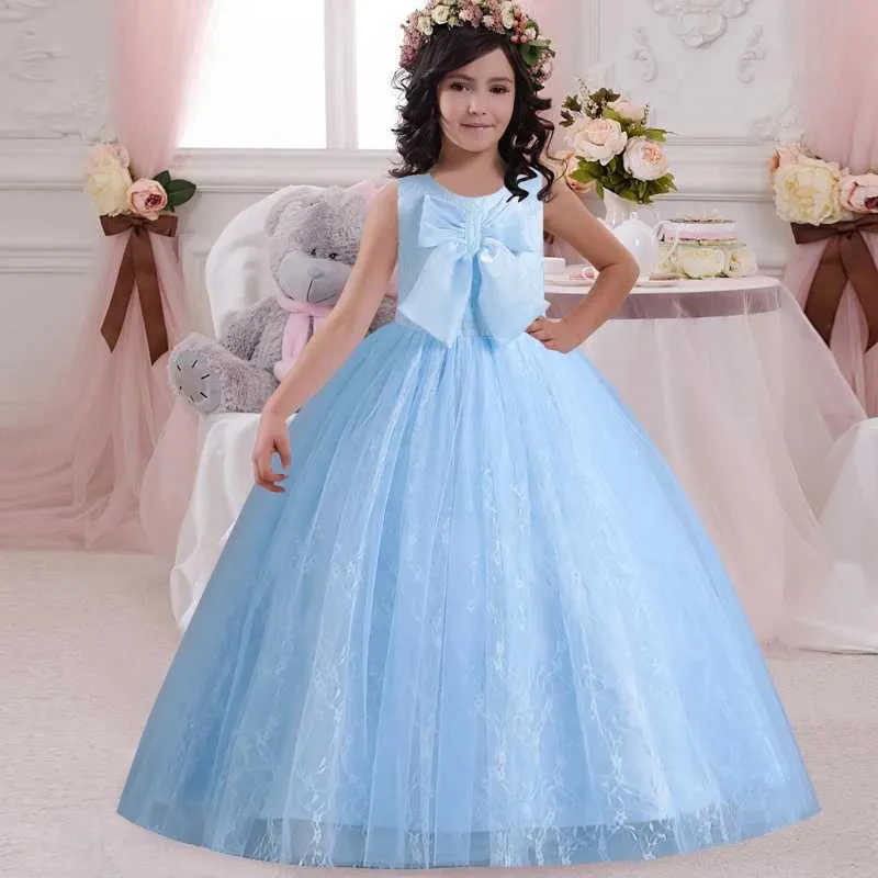 open lace back dress V-Back Satin Flower Girl Dress Elegant Pretty Princess Gown 219t Blush Pink / M