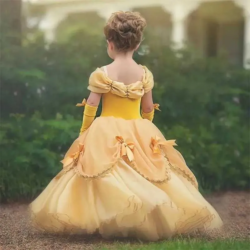 Girls Princess Dress Yellow Fairy Gown for Kids, Elegant Cosplay