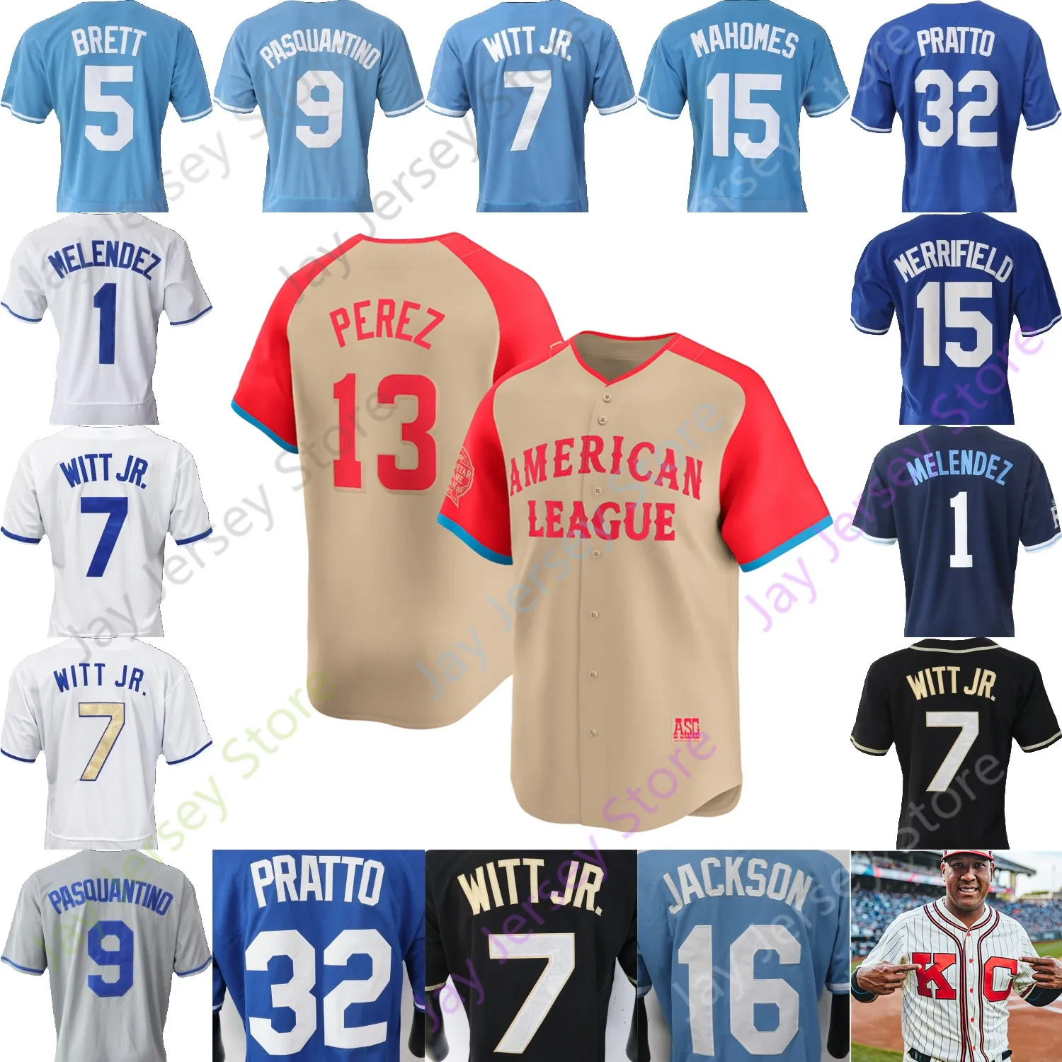 2024 MLB All Star Game Jersey Bobby Witt Jr Bo Jackson Salvador Perez Custom Stitched Polyester Grey Men Youth Sizes