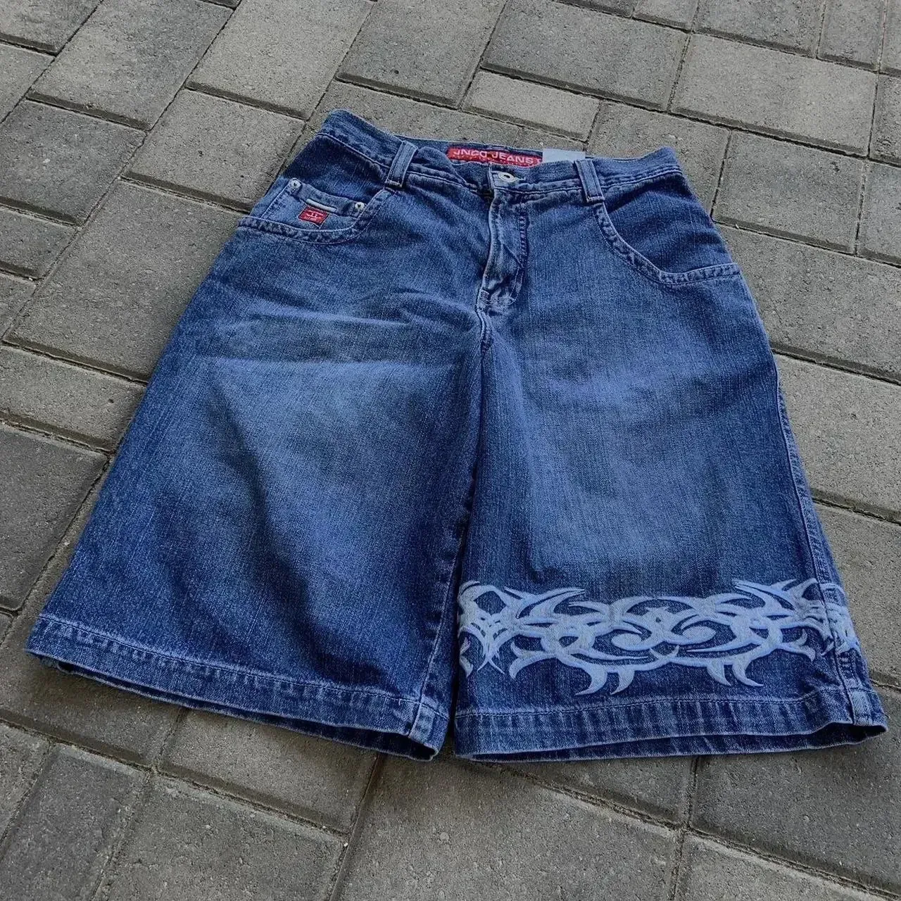 JNCO Harajuku Gothic Hip Hop Crown Embroidery Shorts Retro