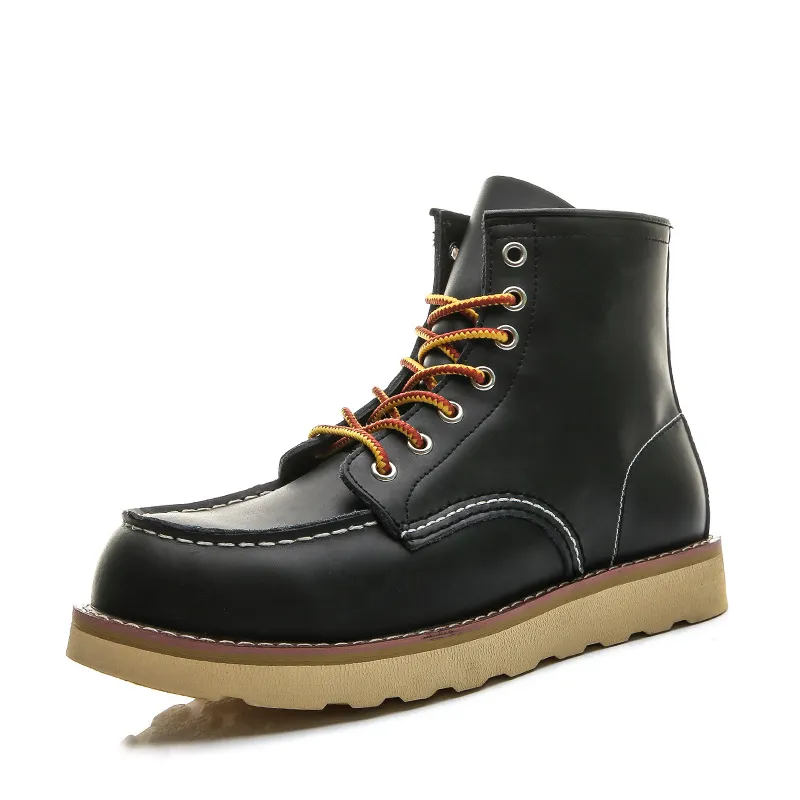 Herren Frühling Winter Freizeitschuhe Runde Zehen Echtleder Arbeitsstiefel Knöchel Vintage Militär Motorradstiefel Schnee Warm Große Größe_voghion.com