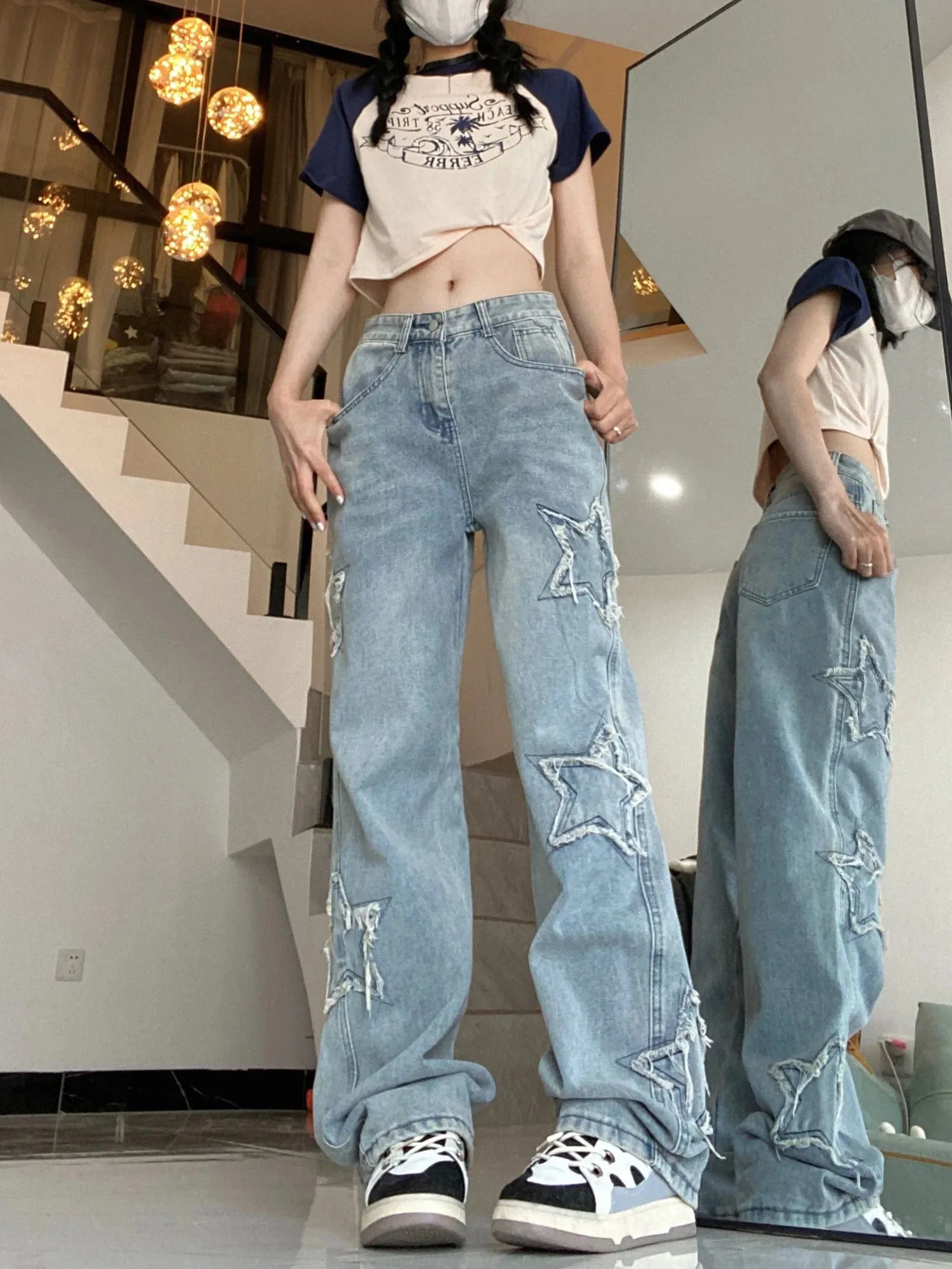 Jeans Folgados Y2k Mulheres Estilo Coreano Verão De $125,54