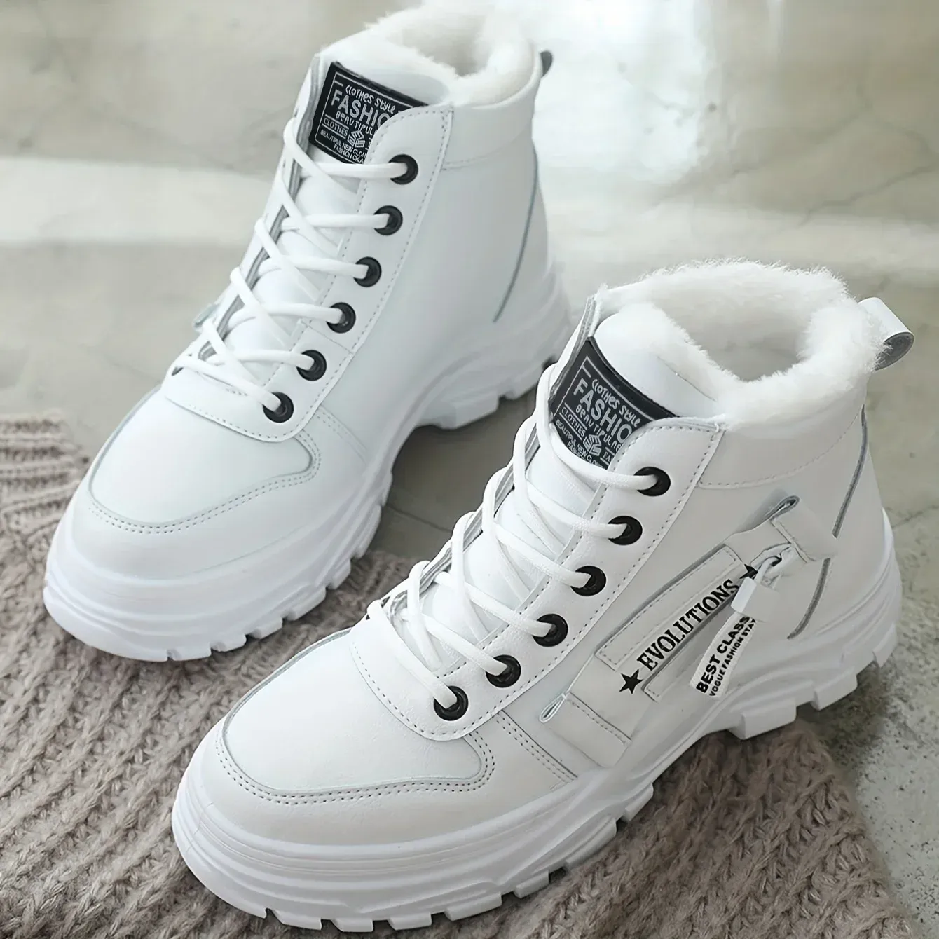 Women's High Top Sneakers: Plush Lined Winter Shoes, Stylish Lace-Up Casual  Sneakers, Comfortable Walking Shoes, Size 43